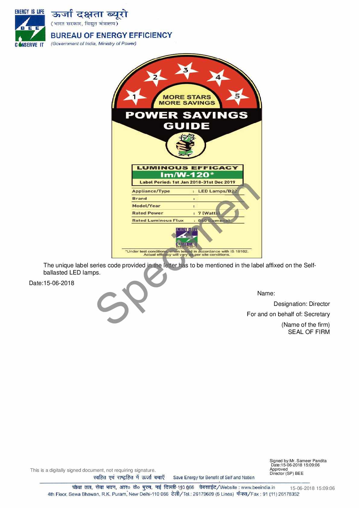 Format of BEE Certificate - Part 2
