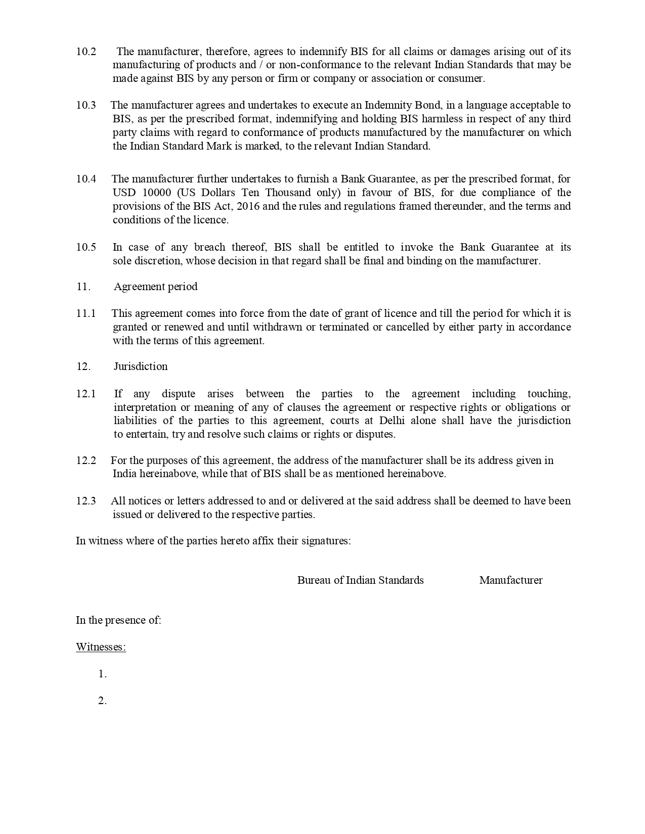Format of Agreement for the Grant of BIS Licence - 5