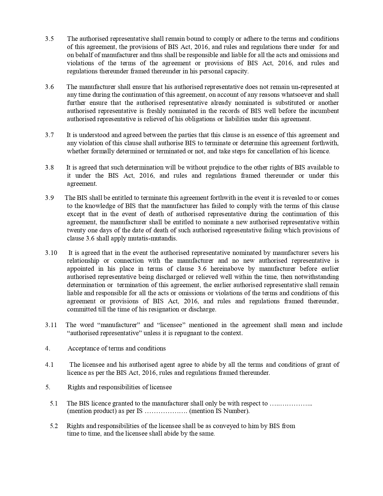 Format of Agreement for the Grant of BIS Licence - 3