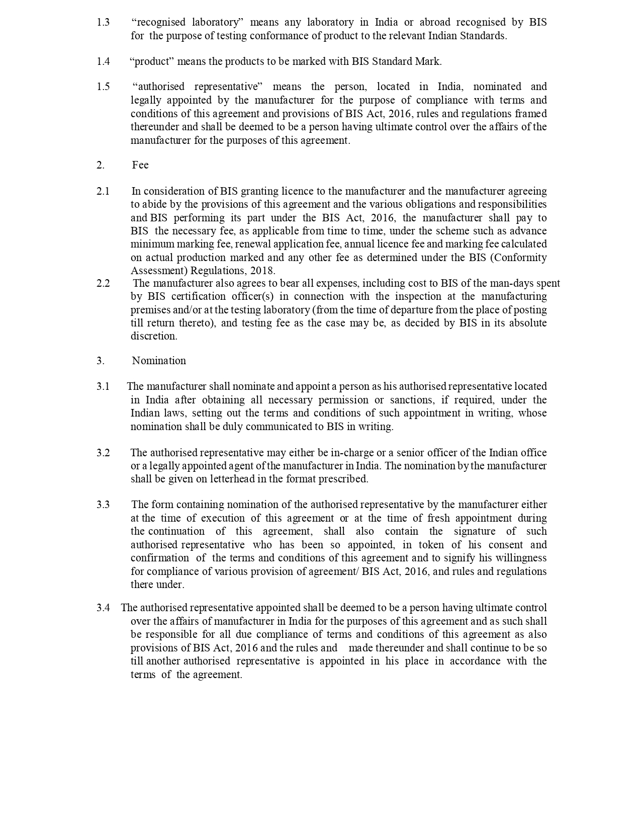 Format of Agreement for the Grant of BIS Licence - 2